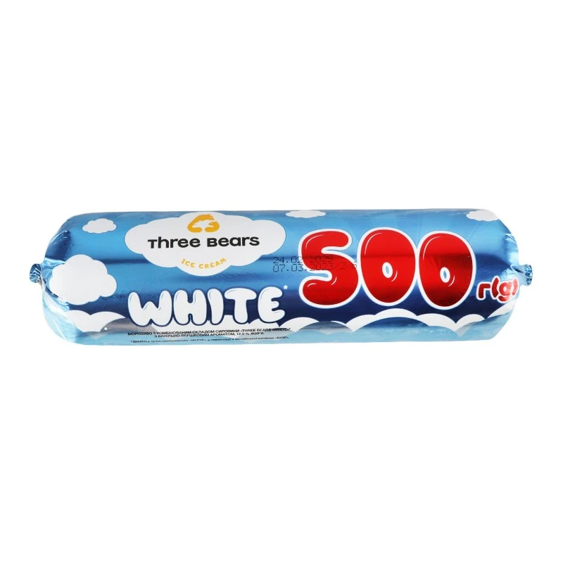 Морозиво 12% White Ваніль-Вершки Три Ведмеді, п/п пакет 500 г