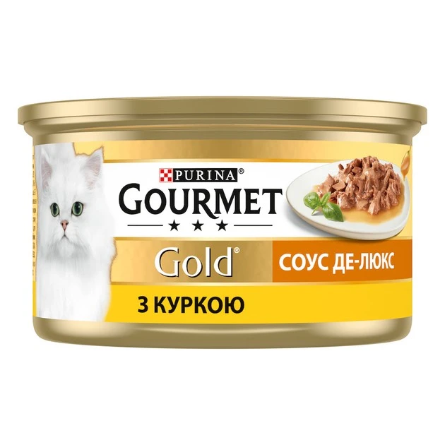 Корм для котів З куркою Соус Де-Люкс ж/б Gold Gourmet, 85 г