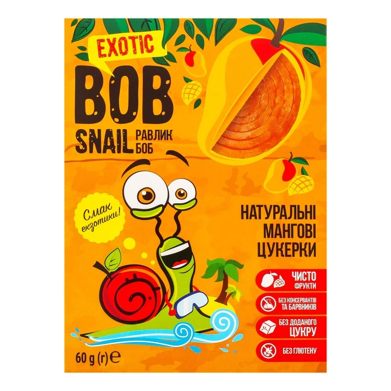 Цукерки фруктові Mango Rolls Bob Snail, 60 г