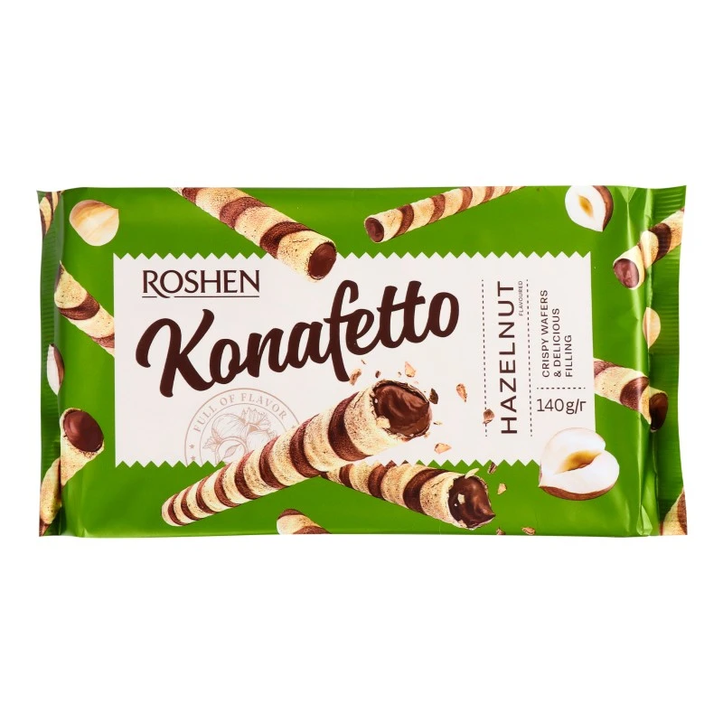 Вафельні трубочки Hazelnut Konafetto Roshen, 140 г