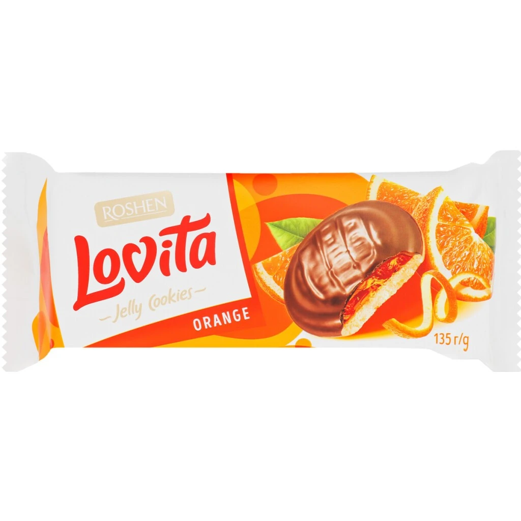 Печиво з желейною начинкою зі смаком апельсину Lovita Jelly Cookies Roshen, 135 г