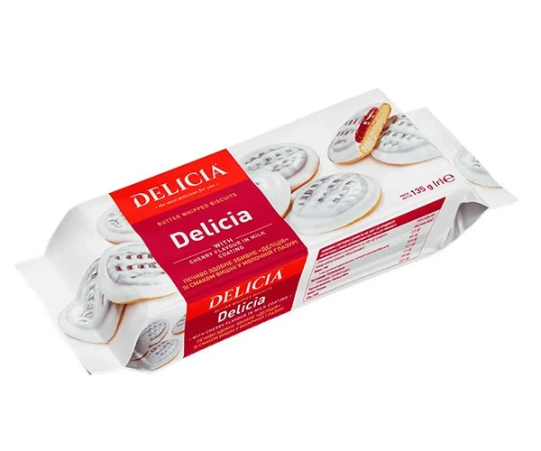 Печиво зі смаком вишні в молочній глазурі Delicia, 135 г