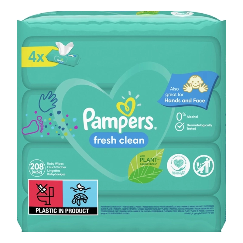 Вологі серветки Fresh clean Pampers, 4*52 шт/уп.