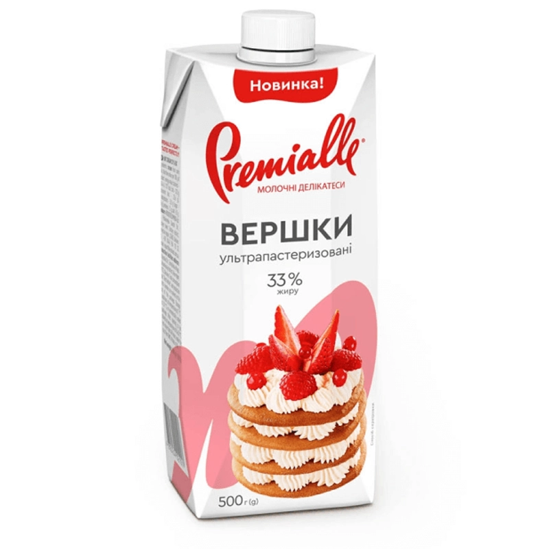 Вершки 33% ультрапастеризовані Premialle, 500 г