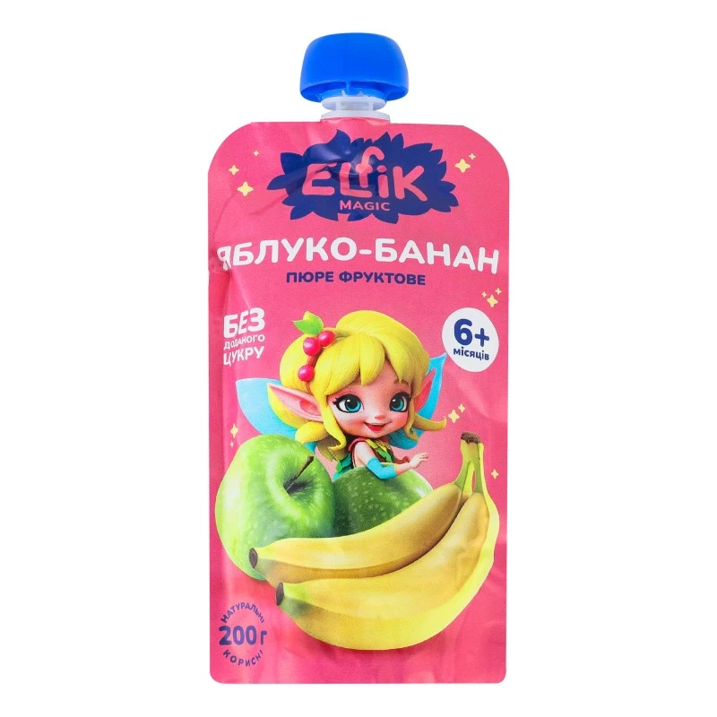 Пюре фруктове яблуко банан дой-пак ELFIK Magic, 200 г