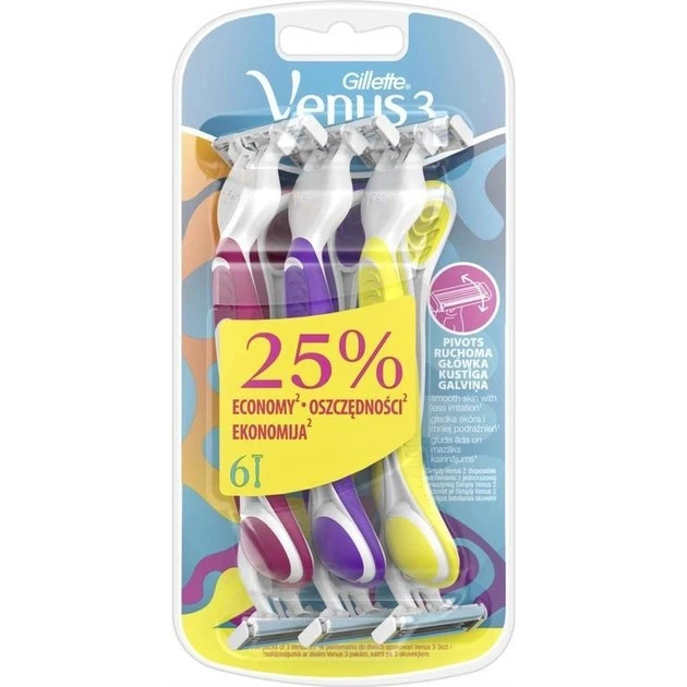 Станок для гоління одноразовий Venus 3 Colors Gillette, 6 шт