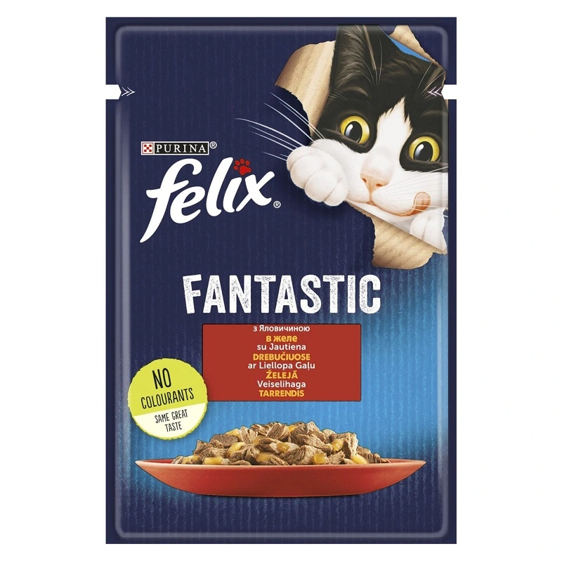 Корм для котів із яловичиною в желе з томатами Jellies Sensations Felix, 85 г