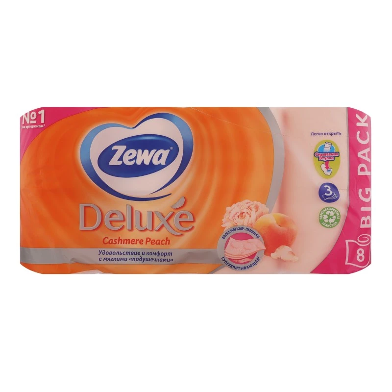 Туалетний папір 3-х шаровий Сashmere Peach Deluxe Zewa, 8 шт/уп.
