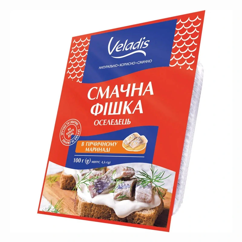 Закуска філе оселедця шматочками у гірчичному маринаді Смачна фішка Veladis, 100 г