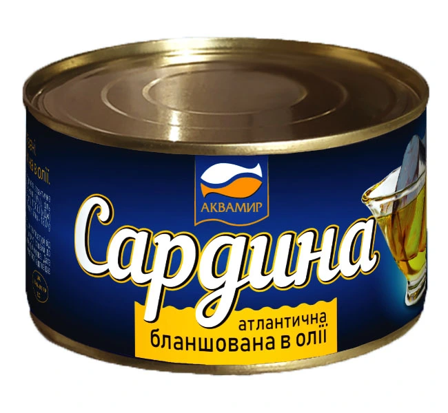 Консервована атлантична сардина бланшована в олії Аквамир, 240 г