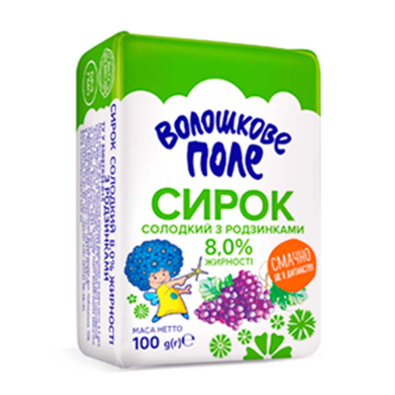 Сирок 8% з родзинками Волошкове Поле, 100 г
