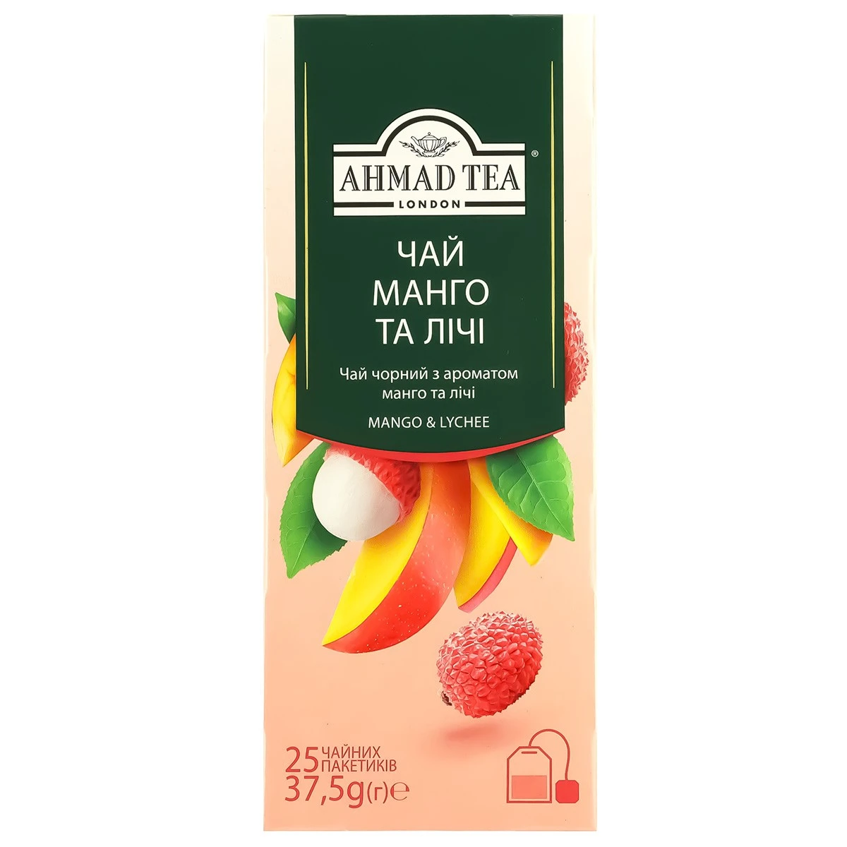 Чай чорний з ароматом манго та лічі Ahmad Tea, 1.5г*25 шт/уп.
