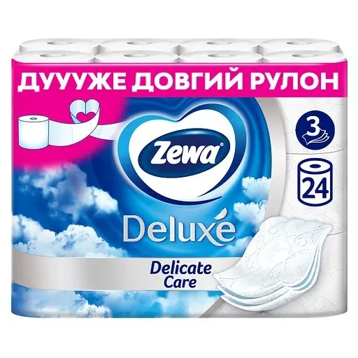 Туалетний папір 3-х шаровий Delicate Care Deluxe Zewa, 24 шт/уп.