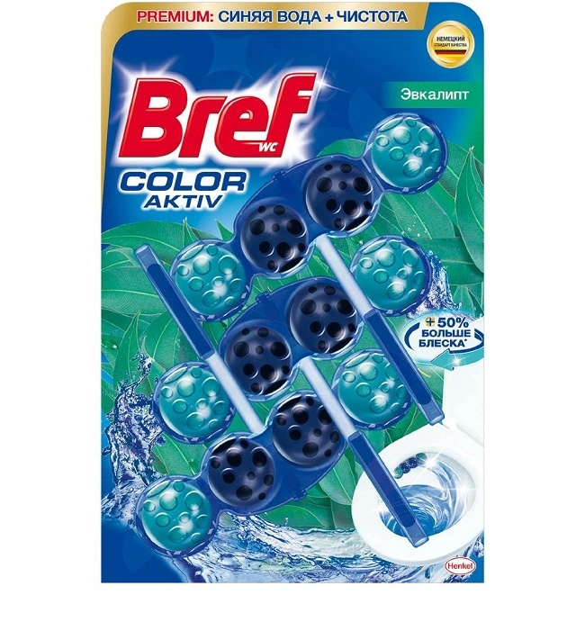 Блок для очищення унітазу Евкаліпт Color Aktiv Bref, 3 шт/уп.