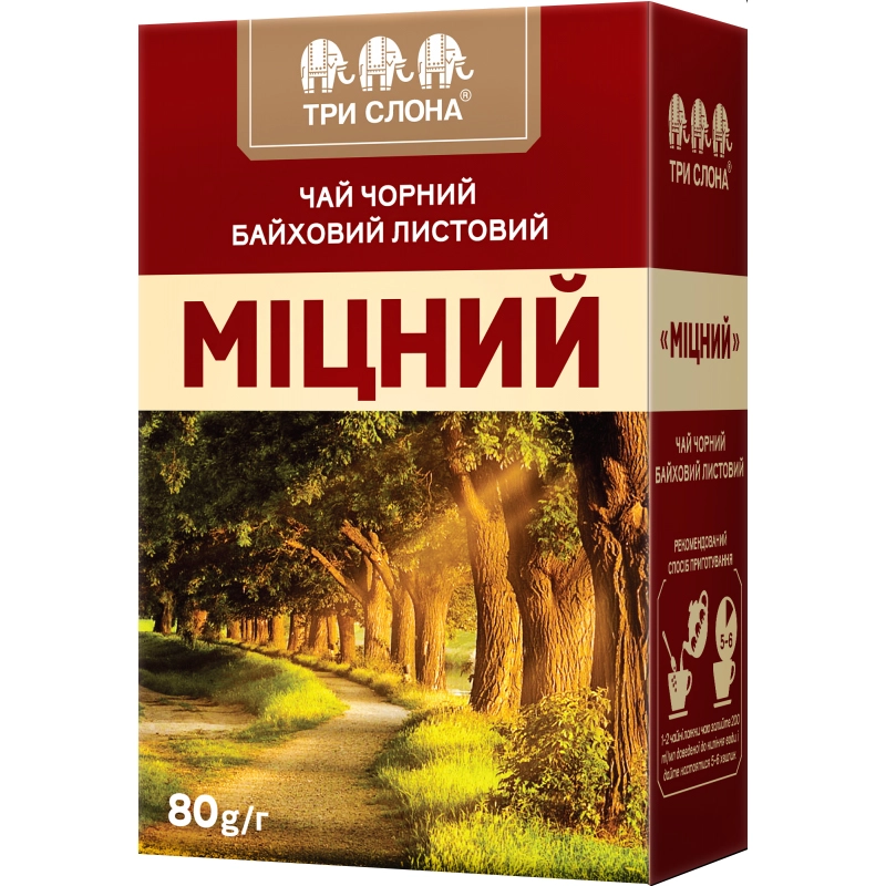 Чай листовий чорний Міцний Три слона, 80 г