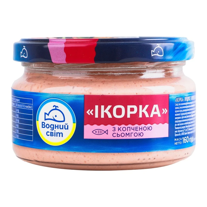 Продукт с икрой океанической рыбы и копченой семгой Икорка Водний світ, 160 г