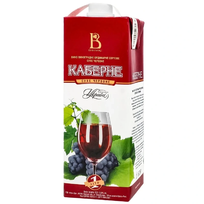 Вино червоне сухе Каберне Винлюкс, 1 л