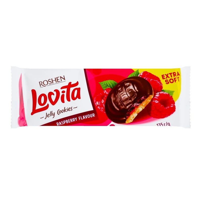 Печиво з желейною начинкою зі смаком малини Lovita Jelly Cookies Roshen, 135 г