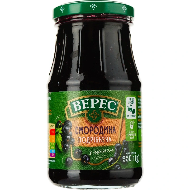 Чорна смородина подрібнена з цукром Верес, 350 г