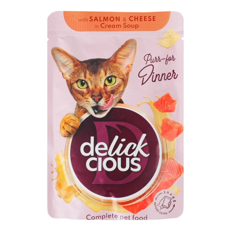Корм для котів смужки лосось сир в крем супі Delickcious, 85 г