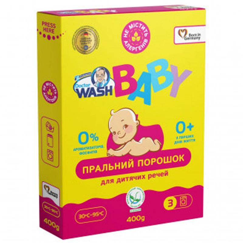 Пральний порошок для дитячих речей Doctor Wash Baby, 400 гр