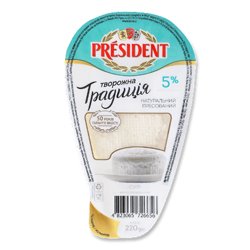 Сир кисломолочний 5% Творожна традиція President, 220 г