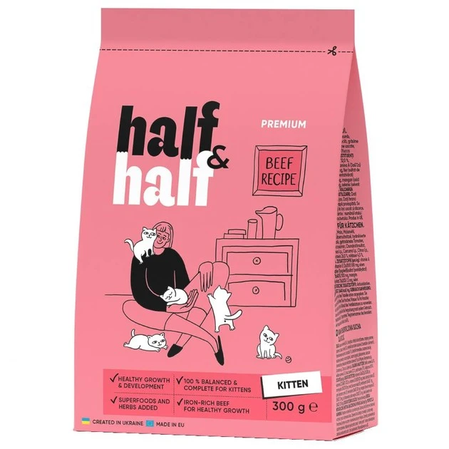Корм сухий повнораціонний для кошенят Beef recipe Premium Half&amp;Half м/у 300г