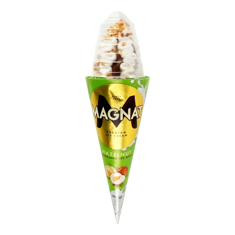Морозиво 12% двошарове в вафельному ріжку Magnat Hazelnut Магнат, 140 г
