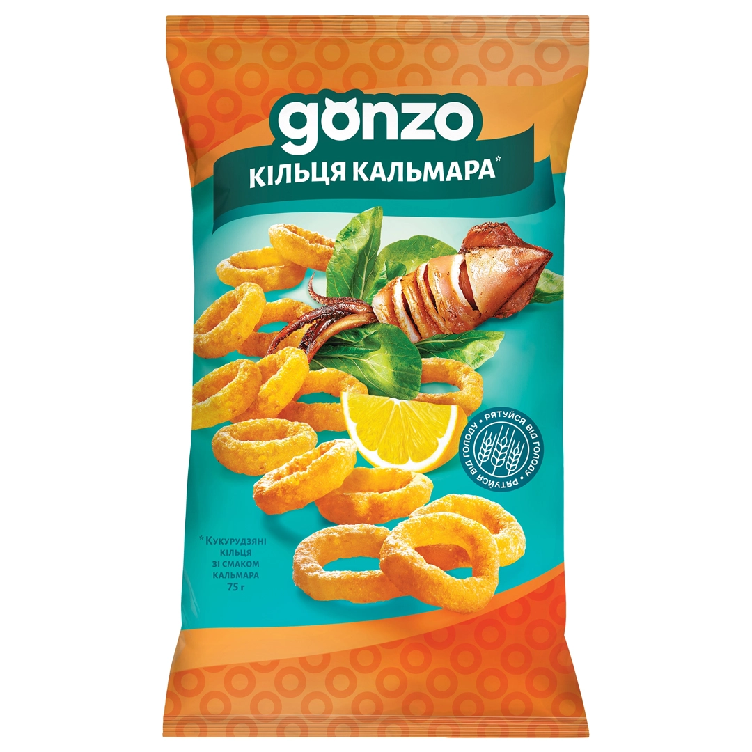 Кільця кукурудзяні зі смаком кальмара Gonzo, 75 г