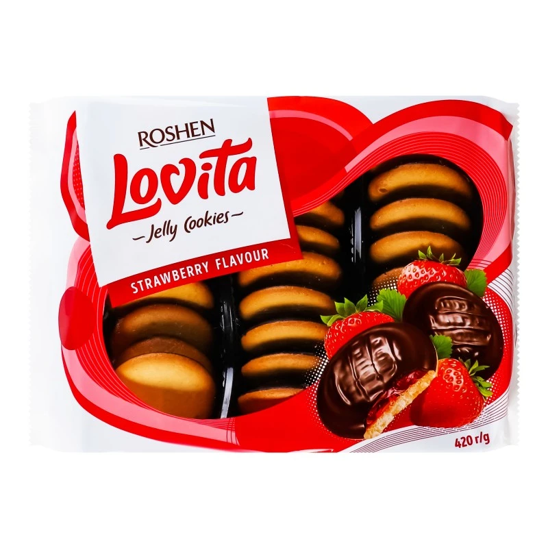 Печиво з желейною начинкою Strawberry Lovita Jelly Cookies Roshen, 420 г