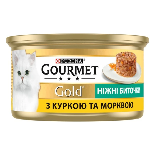 Корм для котів З куркою та морквою Ніжні биточки ж/б Gold Gourmet, 85 г