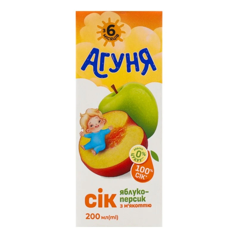 Сік з м&#039;якоттю Яблуко-персик Агуня, 0.2 л
