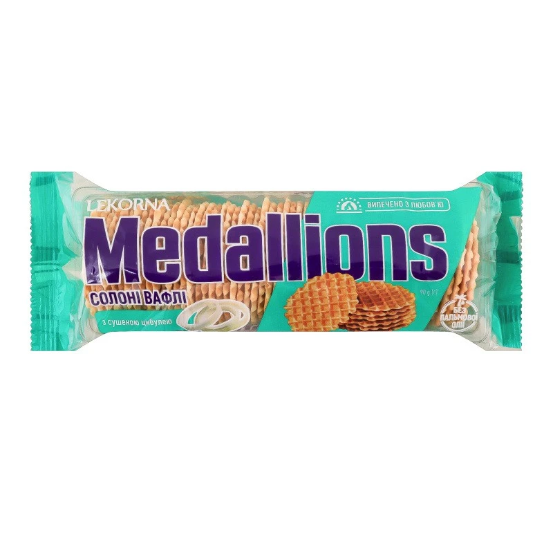 Вафлі солоні з сушеною цибулею Medallions Lekorna м/у 90г