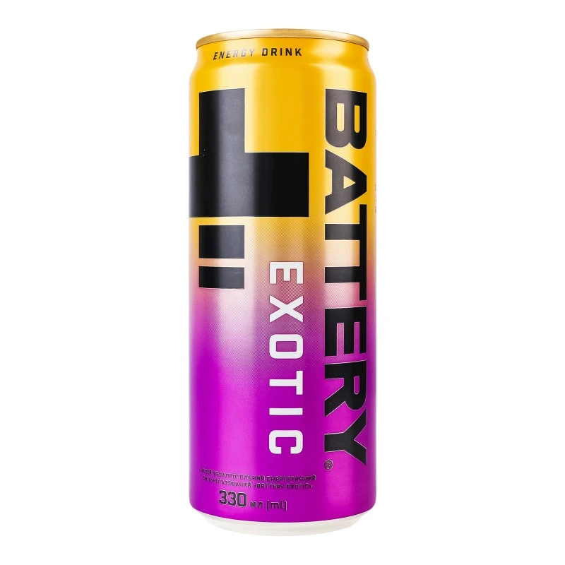 Напій енергетичний б/а сильногазований ж/б Exotic Battery, 0.33 л