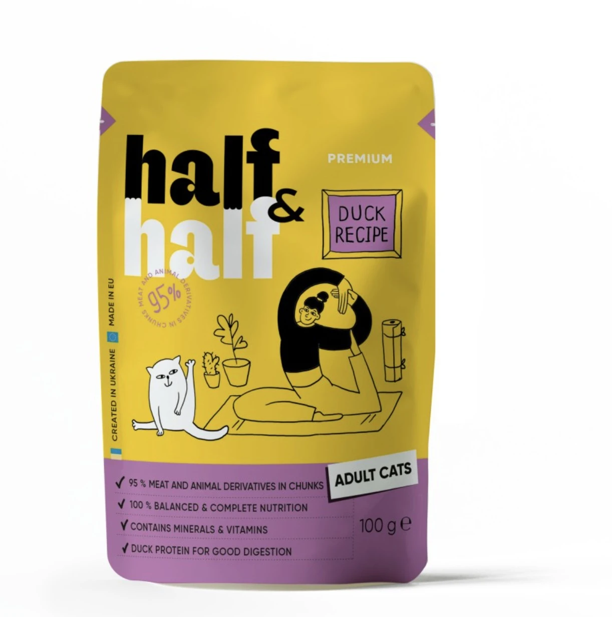 Корм вологий повнораціонний для дорослих котів з качкою в соусі Premium Half&amp;Half д/п 100г