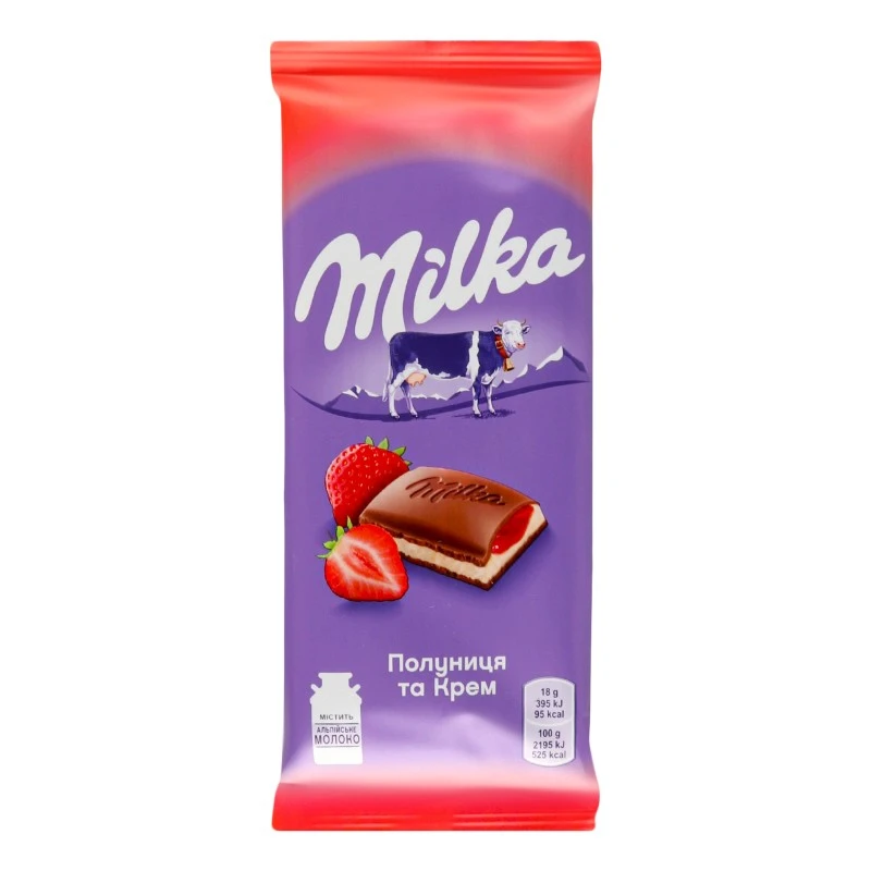 Шоколад молочний з полуницею і кремом Мілка, 90 г