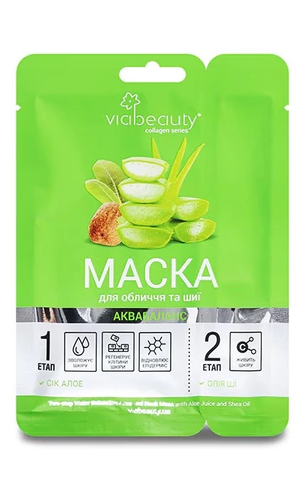Маска для обличчя тканинна з маслом ші алоє аквабаланс VIA Beauty, 36г