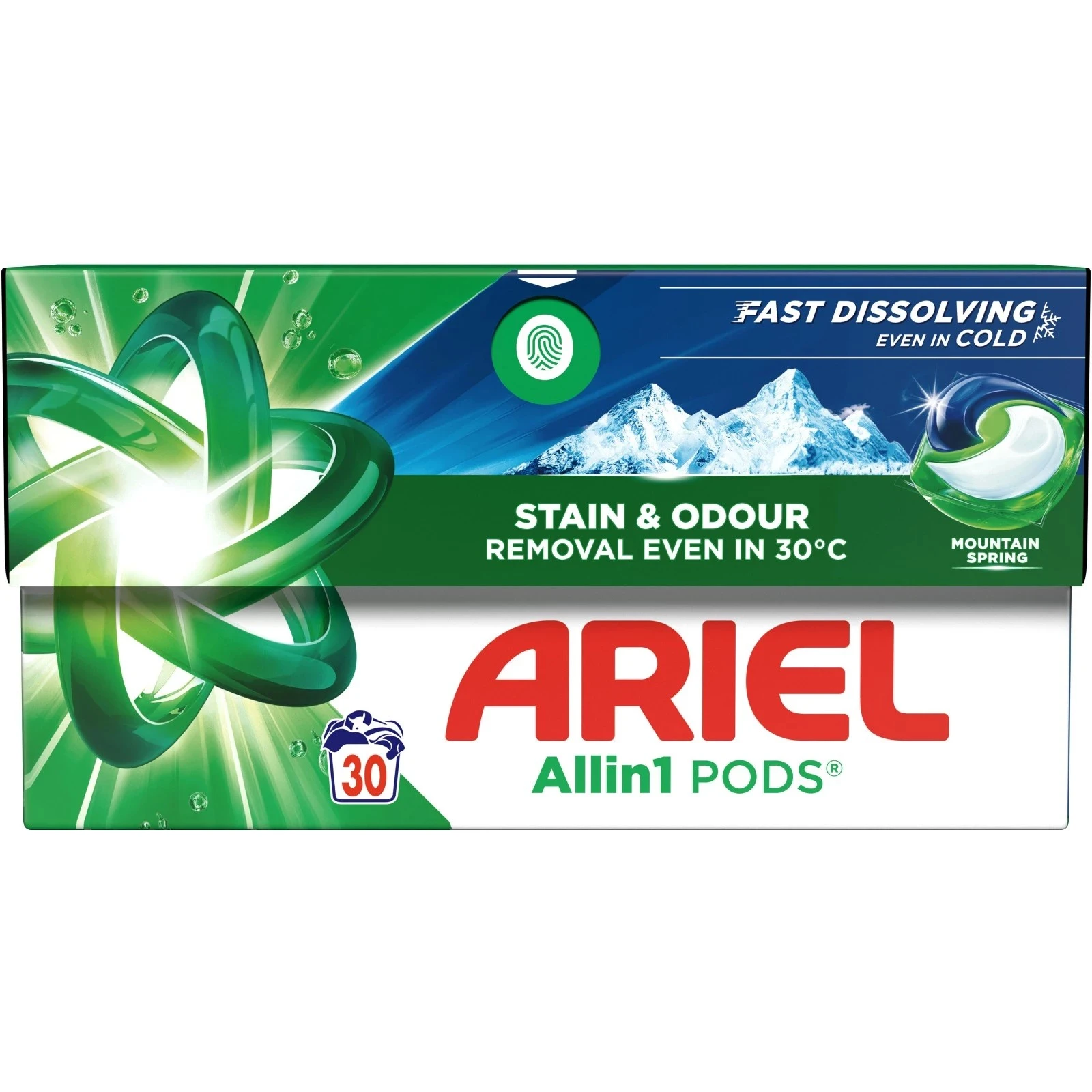 Гель-капсули для прання Чистота та Свіжість Гірське джерело Ariel, 30*19.1 г