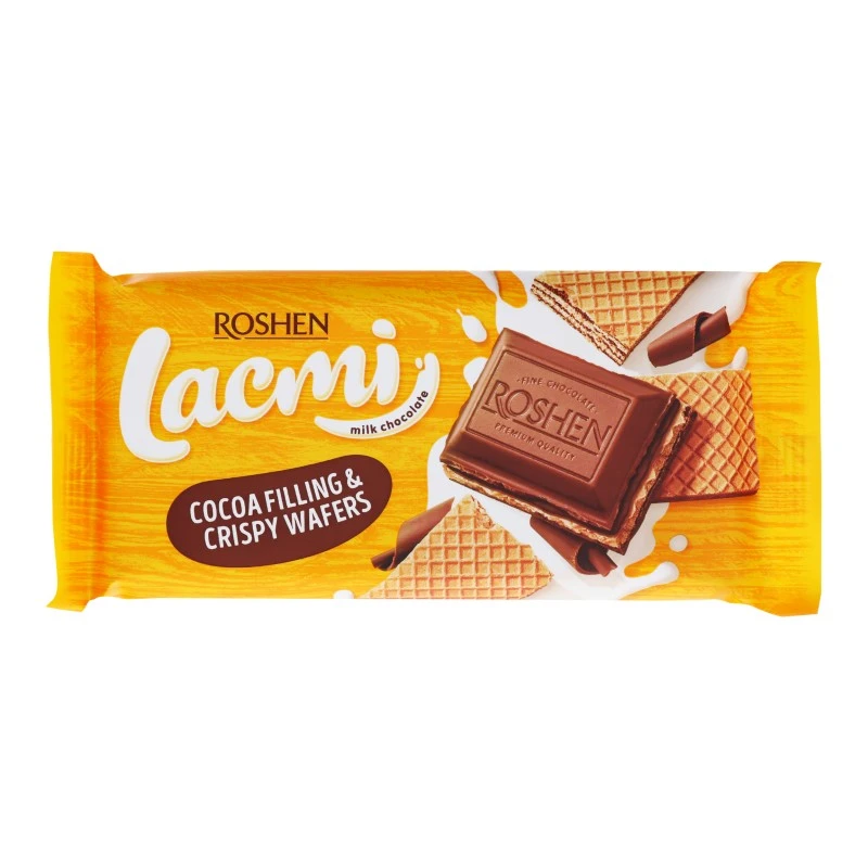Шоколад молочний з шоколадною начинкою та вафлею Lacmi Roshen, 90 г