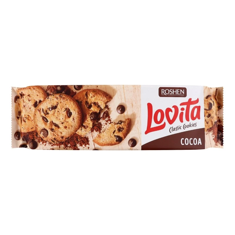 Печиво з кусочками глазурі Lovita Classic Cookies Roshen, 150 г