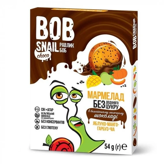 Мармелад у молочному шоколаді Яблуко-Манго-Гарбуз-Чіа Bob Snail, 54 г