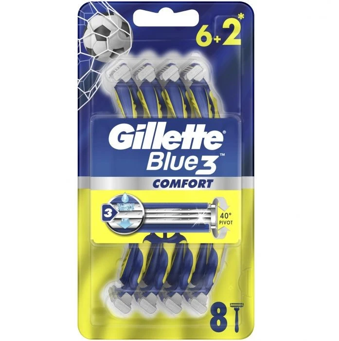 Одноразові станки для гоління чоловічі Blue 3 Comfort Gillette, 8 шт