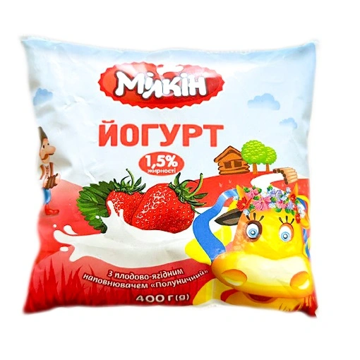 Йогурт 1.5% зі смаком полуниці Milkin, 400г