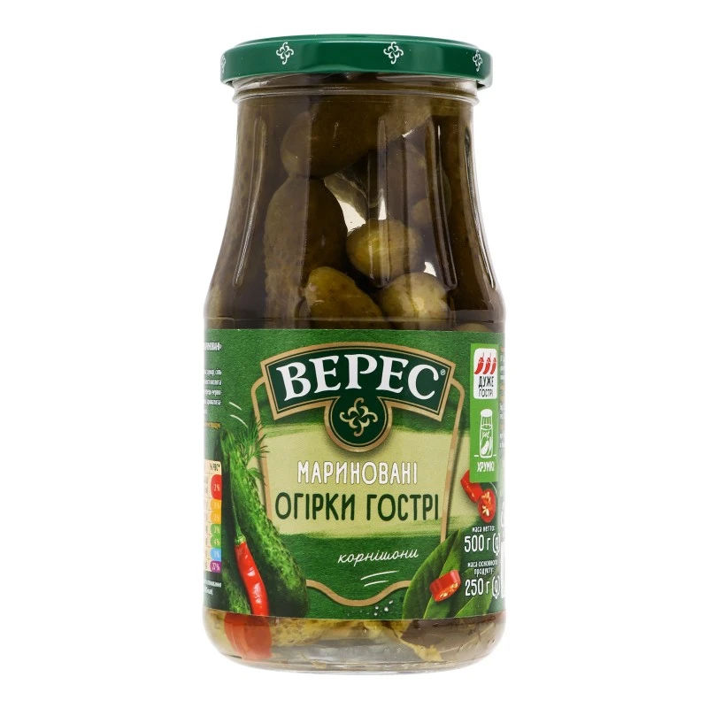 Мариновані гострі огірки Верес, 500 г