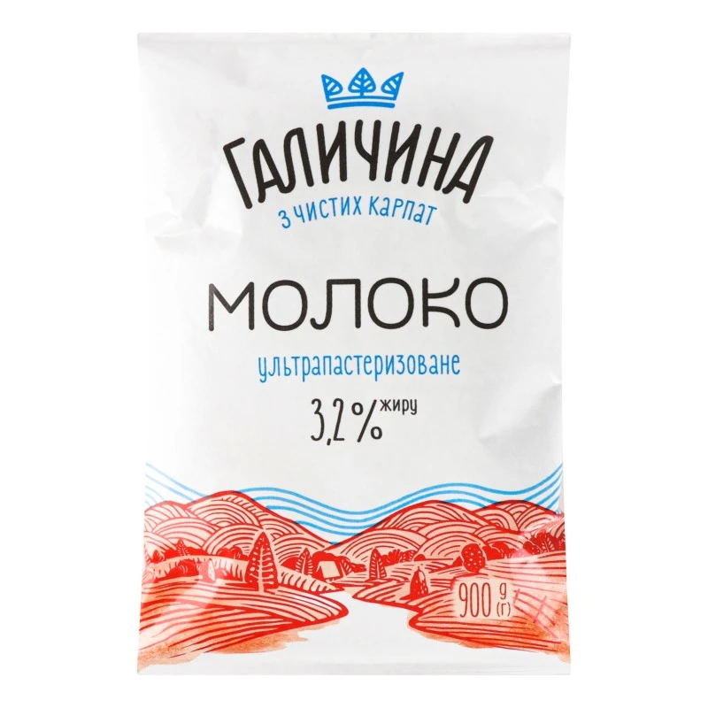 Молоко 3.2% ультрапастеризоване Галичина, 900 г