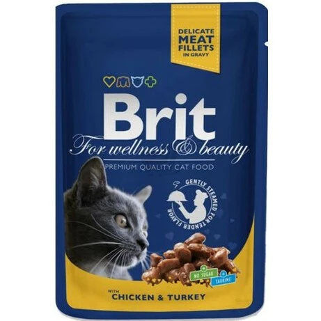 Корм для котів Шматочки курятини та індички в соусі Premium Brit, 100 г
