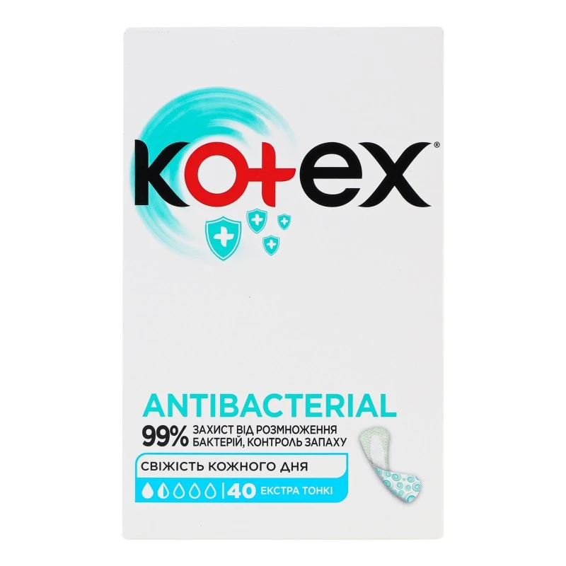Прокладки гігієнічні щоденні Antibacterial Extra Thin Kotex, 40 шт/уп.