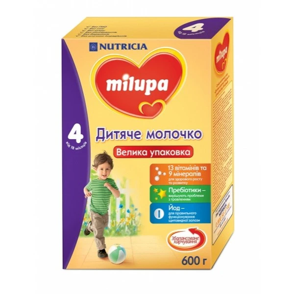Суміш молочна суха для дітей від 18 міс Дитяче молочко к/у 4 Milupa, 600 г