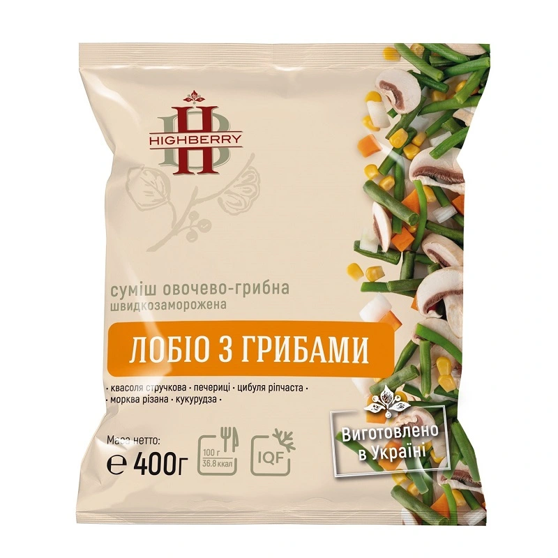 Суміш овочево-грибна швидкозаморожена Лобіо з грибами Highberry м/у 400г