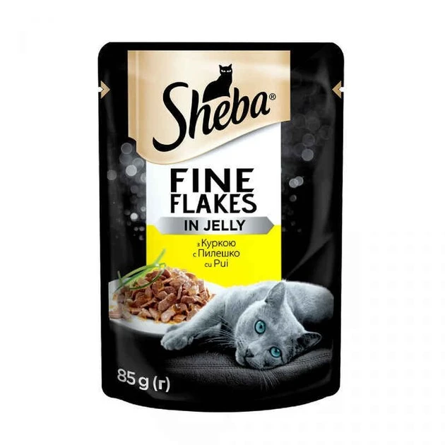Корм консервований для дорослих котів З куркою в желе Fine Flakes Sheba д/п 85г